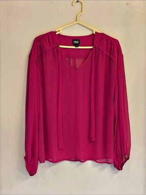 INC Sheer Ruched Cuff Blouse in Pink Like New